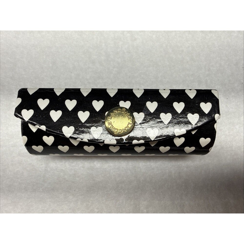 Lancôme Black White Heart Print Lipstick Holder Case Mirror Vintage Cosmetic Acc